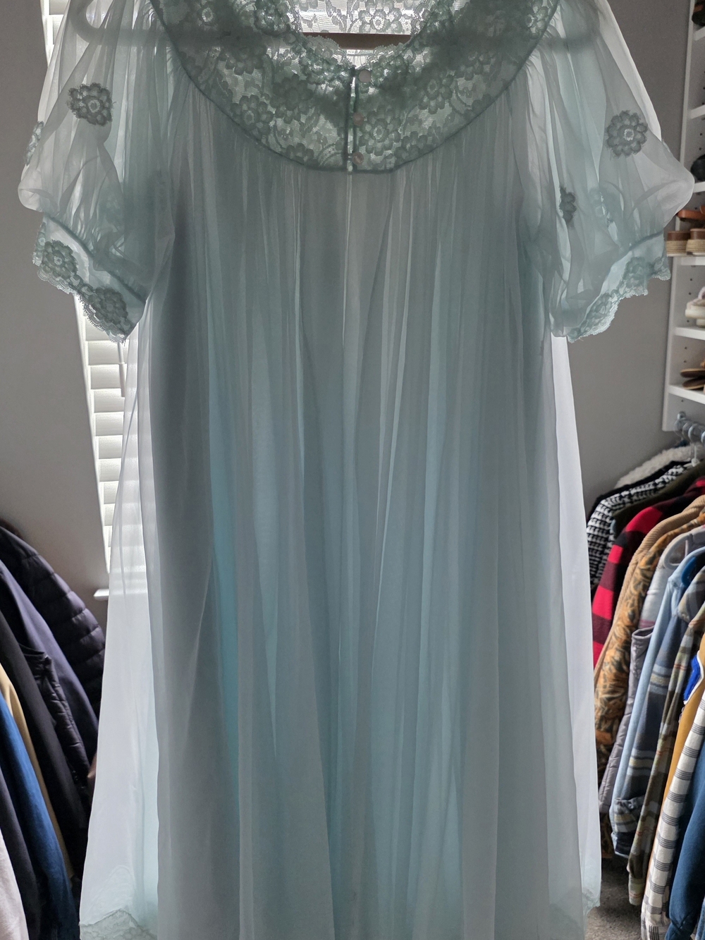 Vintage Shadowline Peignoir Set M Dusty Blue